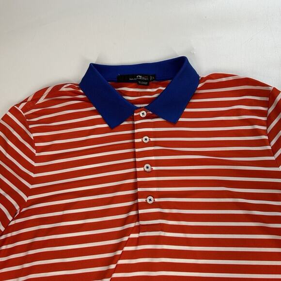 RLX Ralph Lauren Polo Shirt Mens Large Orange Striped Short Sleeve Performance - Picture 5 of 10